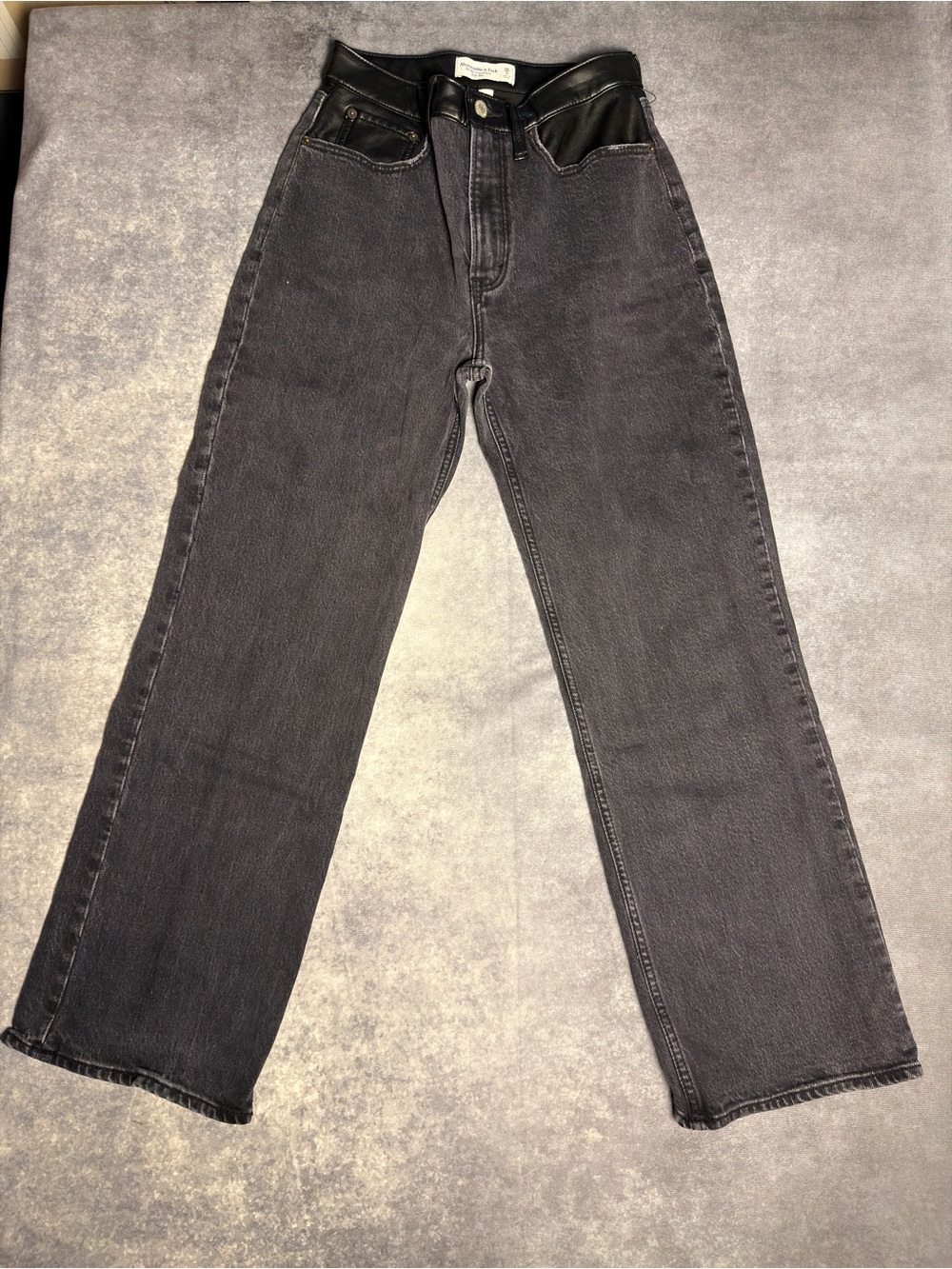 Abercrombie & Fitch Black Straight Jeans with Faux Leather Trim